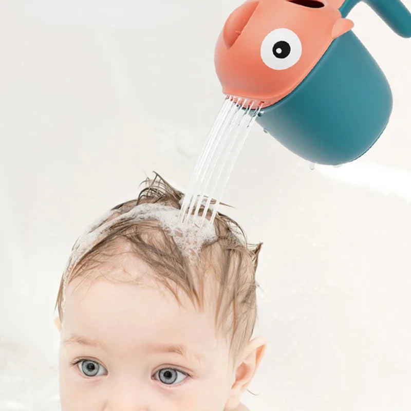 Baby Shark rinse cup by Baby Bubble, tear-free hair washing helper with a colorful shark design for gentle hair rinsing.