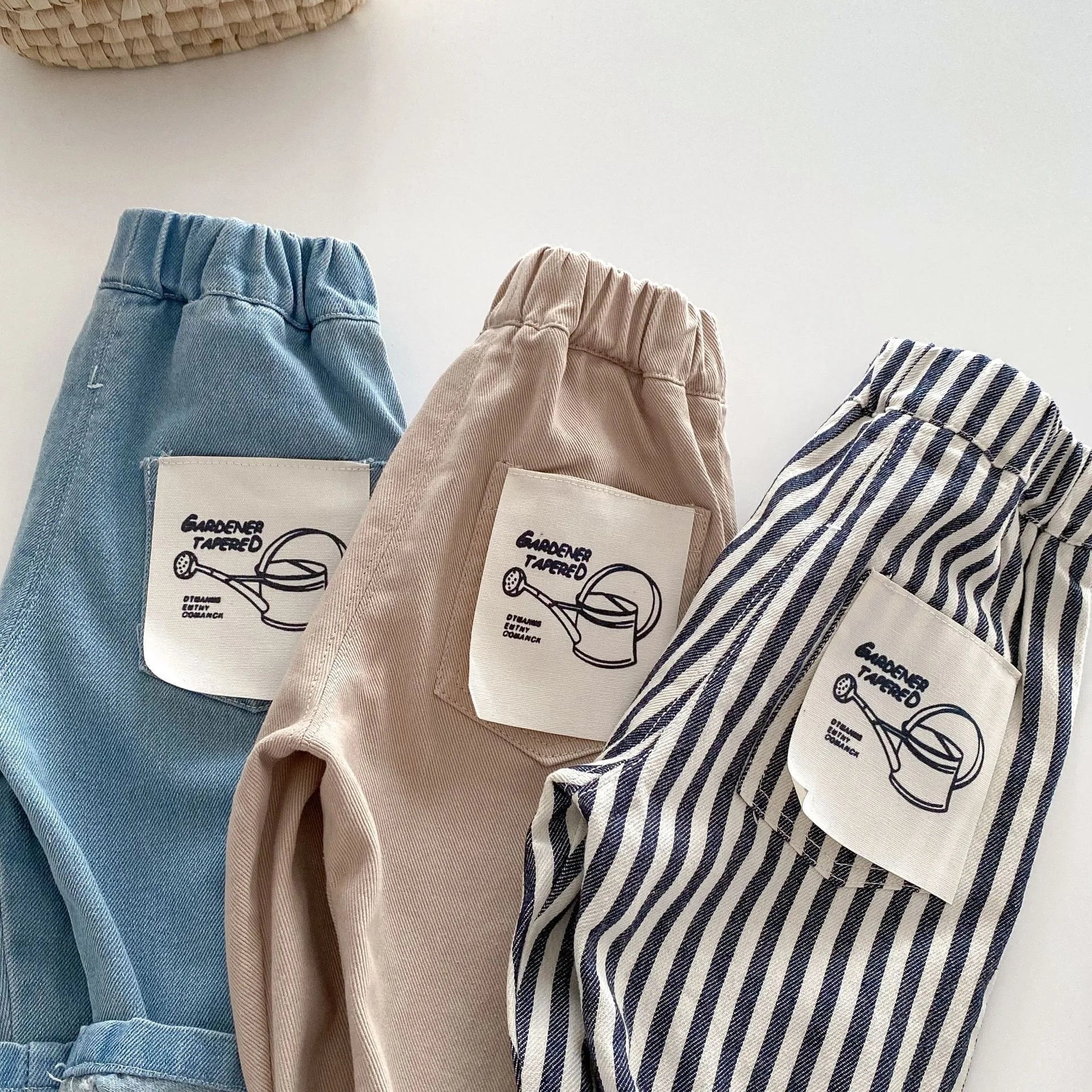 Baby Bubble casual striped denim pants for children aged 0-5 years, soft Korean denim, boys' fashion toddler clothing.