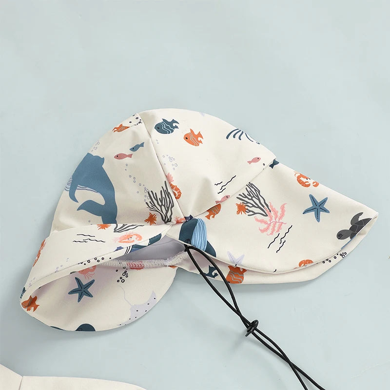 Baby boys rash guard set with marine animal print from Baby Bubble, featuring a colorful, lightweight swimwear design for infants.