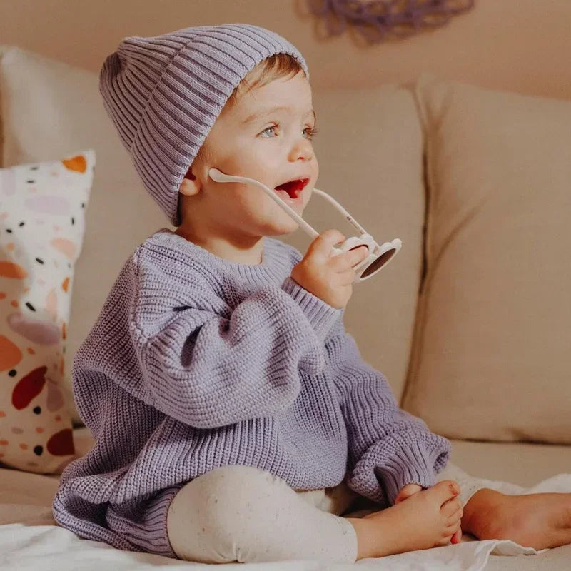 Baby Bubble Baby Knit Pullover Sweater in warm thick knit, suitable for 0-6 months, featuring soft, cozy fabric and classic design.
