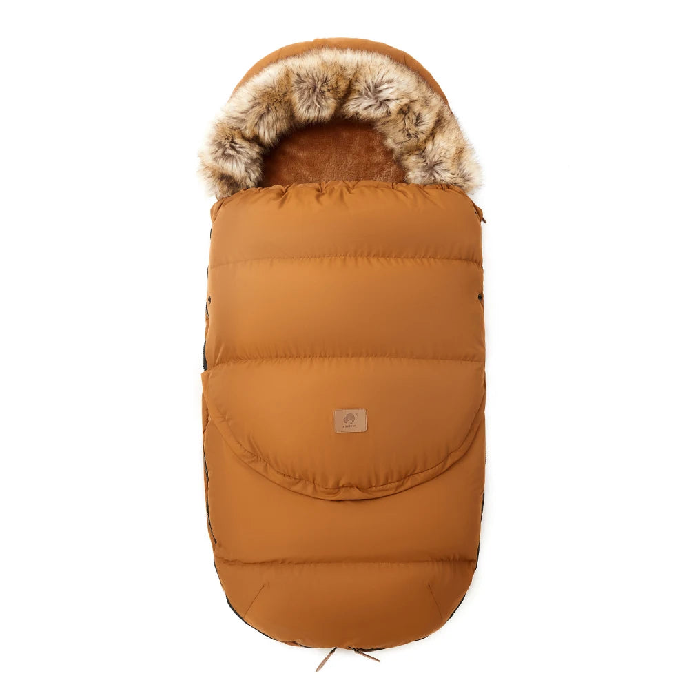 Baby Bubble winter pram sleeping bag with removable warm footmuff, cozy and soft for cold weather stroller outings.
