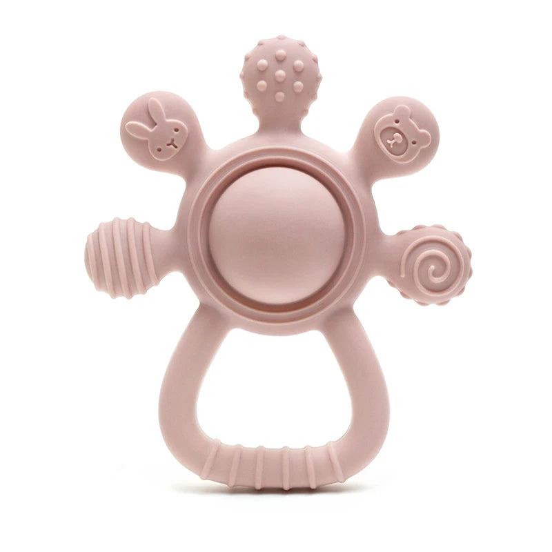 Baby Bubble Baby Bunny Palm Rattle Teether with soft plush bunny shape and textured chew surface for soothing comfort.