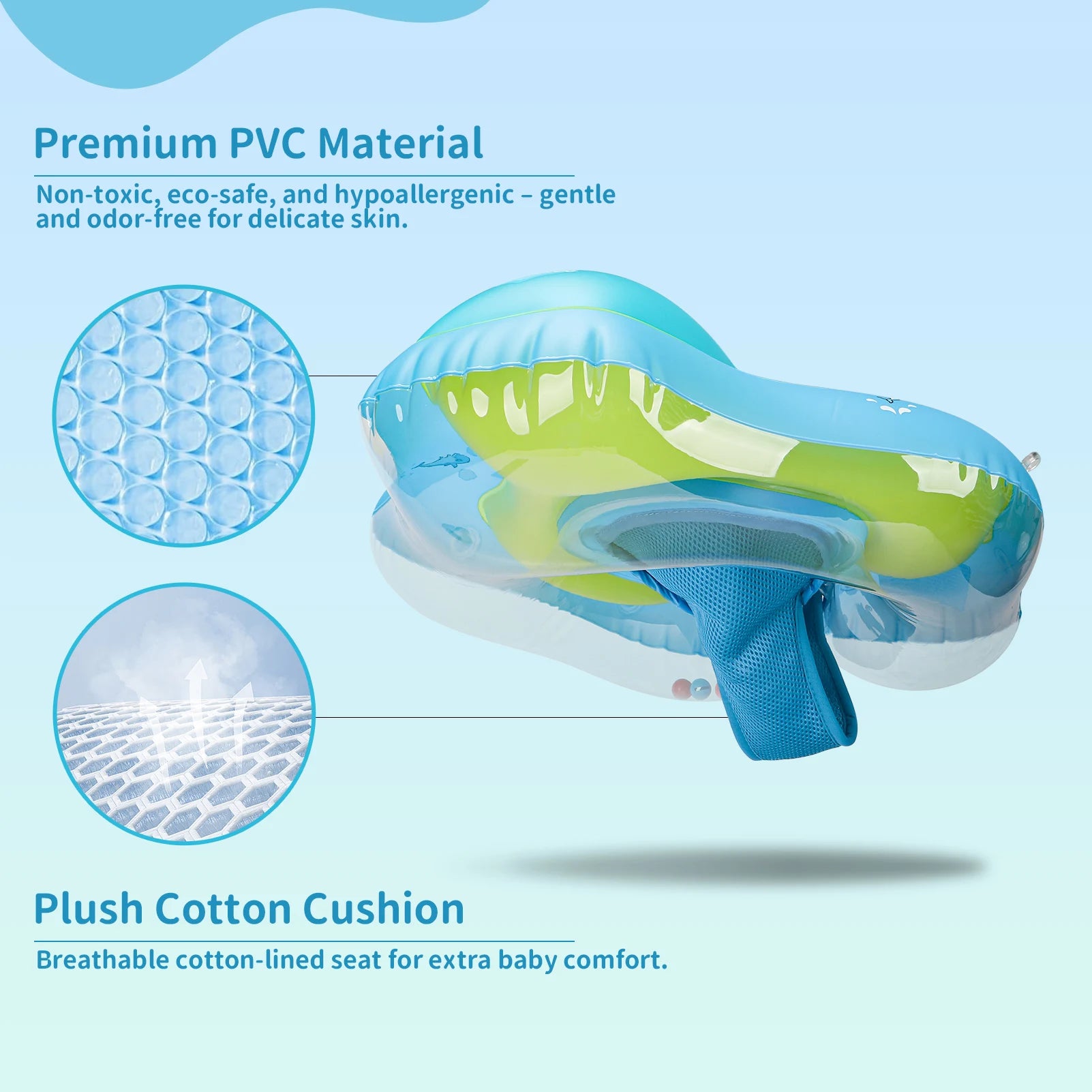 Baby Bubble baby float ring with canopy providing UV sun protection, featuring a colorful design and secure safety features.