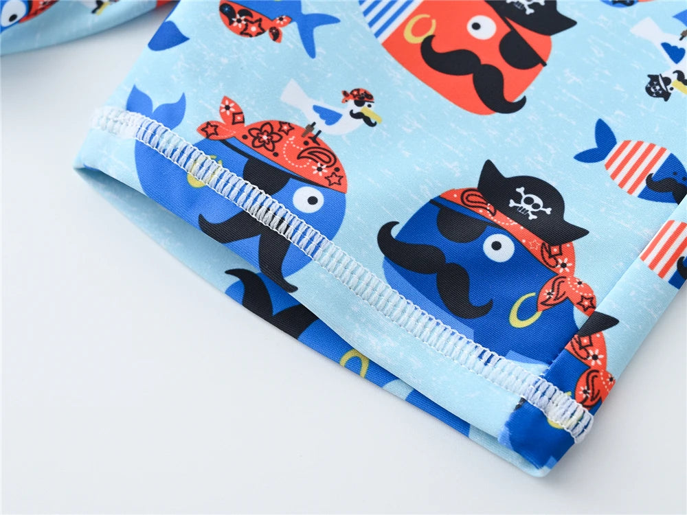 Boy's 2-piece swimsuit set with a cool print for ages 1-7, featuring colorful swim trunks and a matching tank top by Baby Bubble.