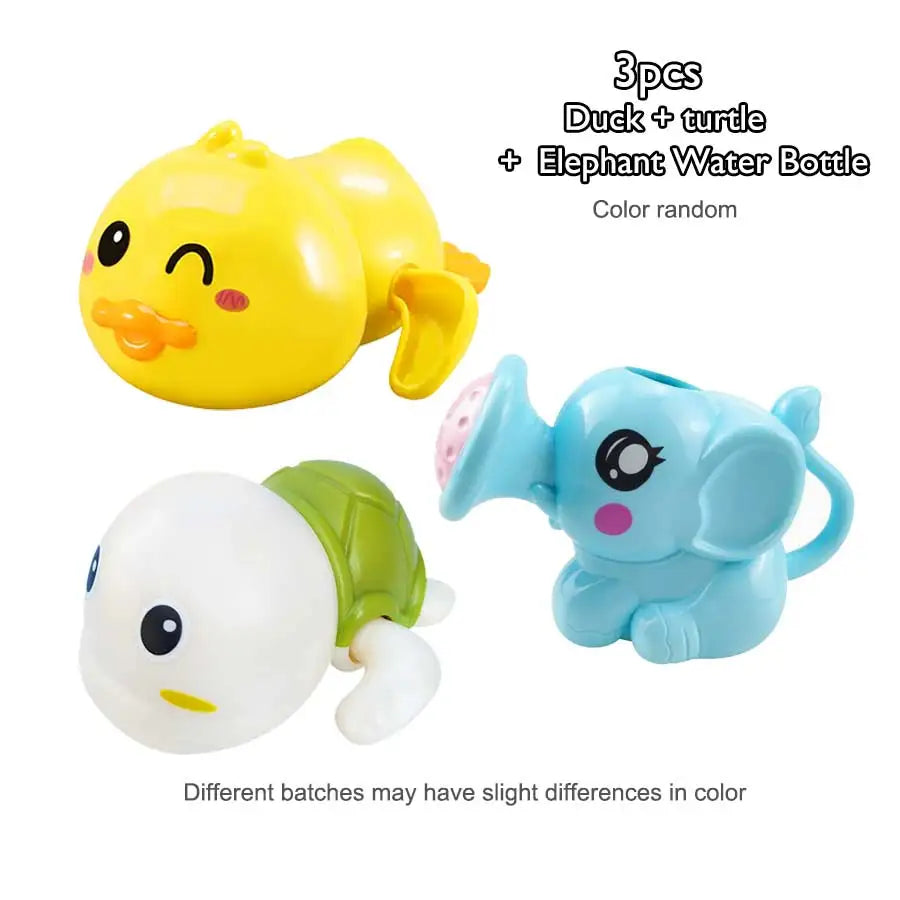 Baby Bubble bath toy set featuring a turtle, tortoise, and duck swimming pool toys for infants.