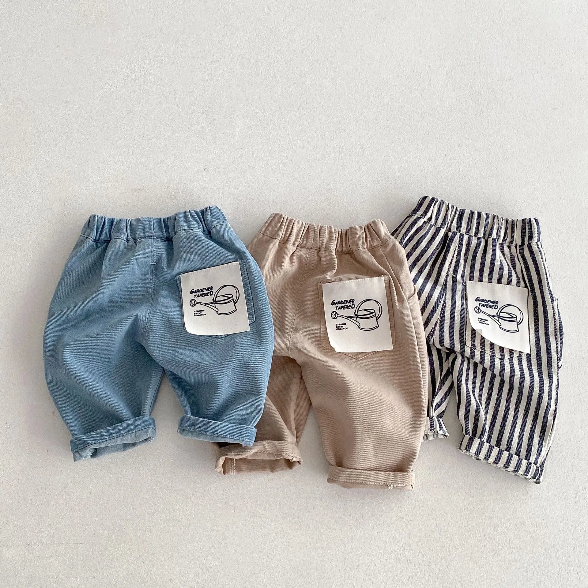 Baby Bubble children's casual denim pants for boys, soft Korean-style striped toddler pants for ages 0-5 years.