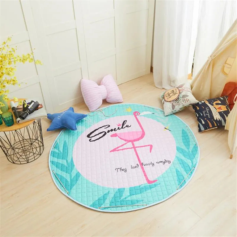 Round Kids Room Carpet featuring Nordic animal design, 150cm play mat for children by Baby Bubble.