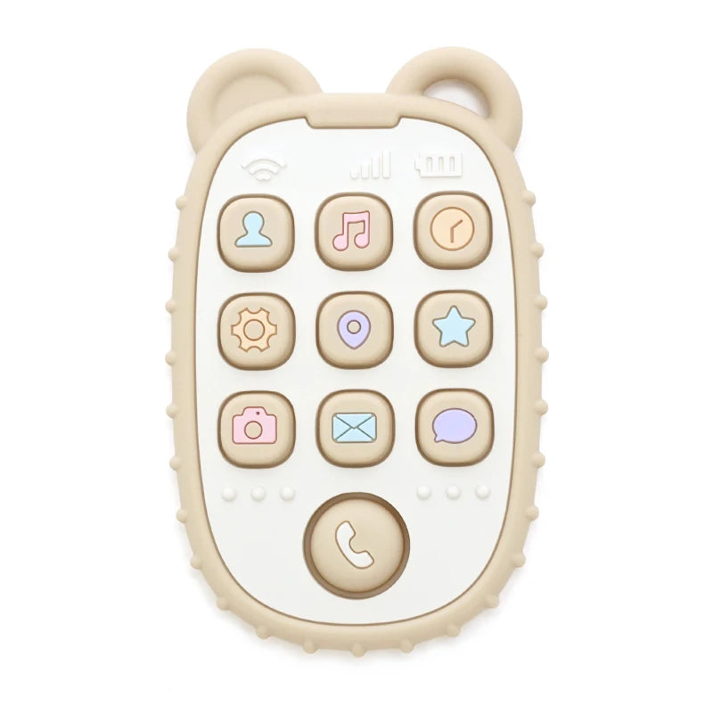 Baby Bubble baby phone-shaped teether made of colorful silicone, designed for chewing and soothing infants.