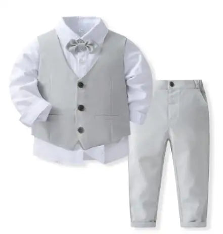 Baby Boy Gentleman Suit for birthday, stylish smart outfit by Baby Bubble, featuring a navy blazer, white shirt, and matching trousers.