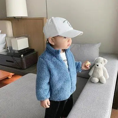Kids plush warm coat by Baby Bubble, cozy autumn winter jacket with soft fabric and adorable design for kids' outdoor wear