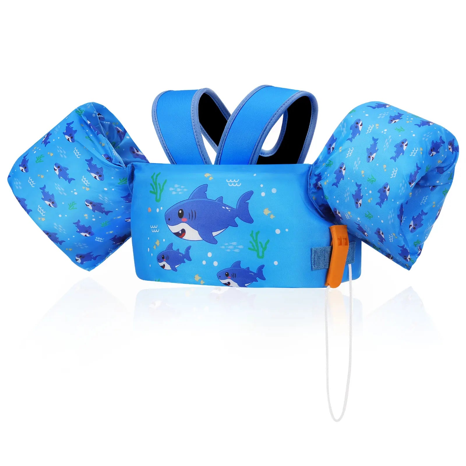 Baby Bubble kids' life vest with foam arm floats and safety whistle, designed for safe water play and swimming safety.