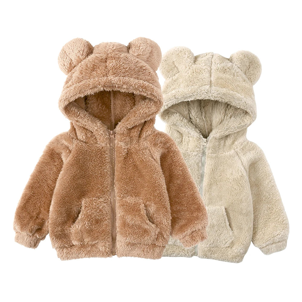 Baby Bubble winter hooded fleece coat, warm and cozy, shown in a soft fleece fabric with a hood for added warmth and comfort.