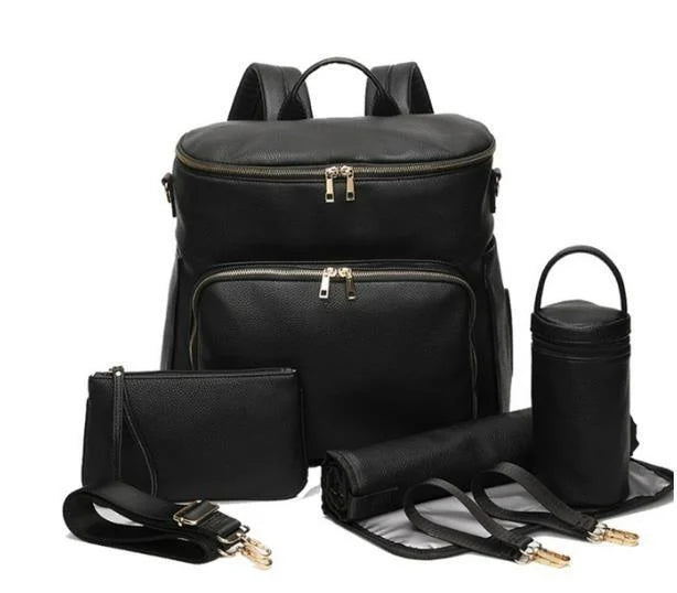 Baby Bubble PU leather diaper bag with multiple compartments, travel-ready design, and stylish appearance for parents on the go.