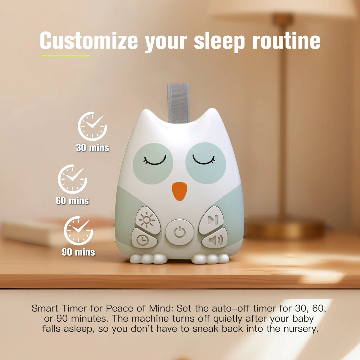 Portable White Noise Sound Machine for Baby 30 Soothing Sounds Crying Sensor for Infants with Night Light Timer Rechargeable