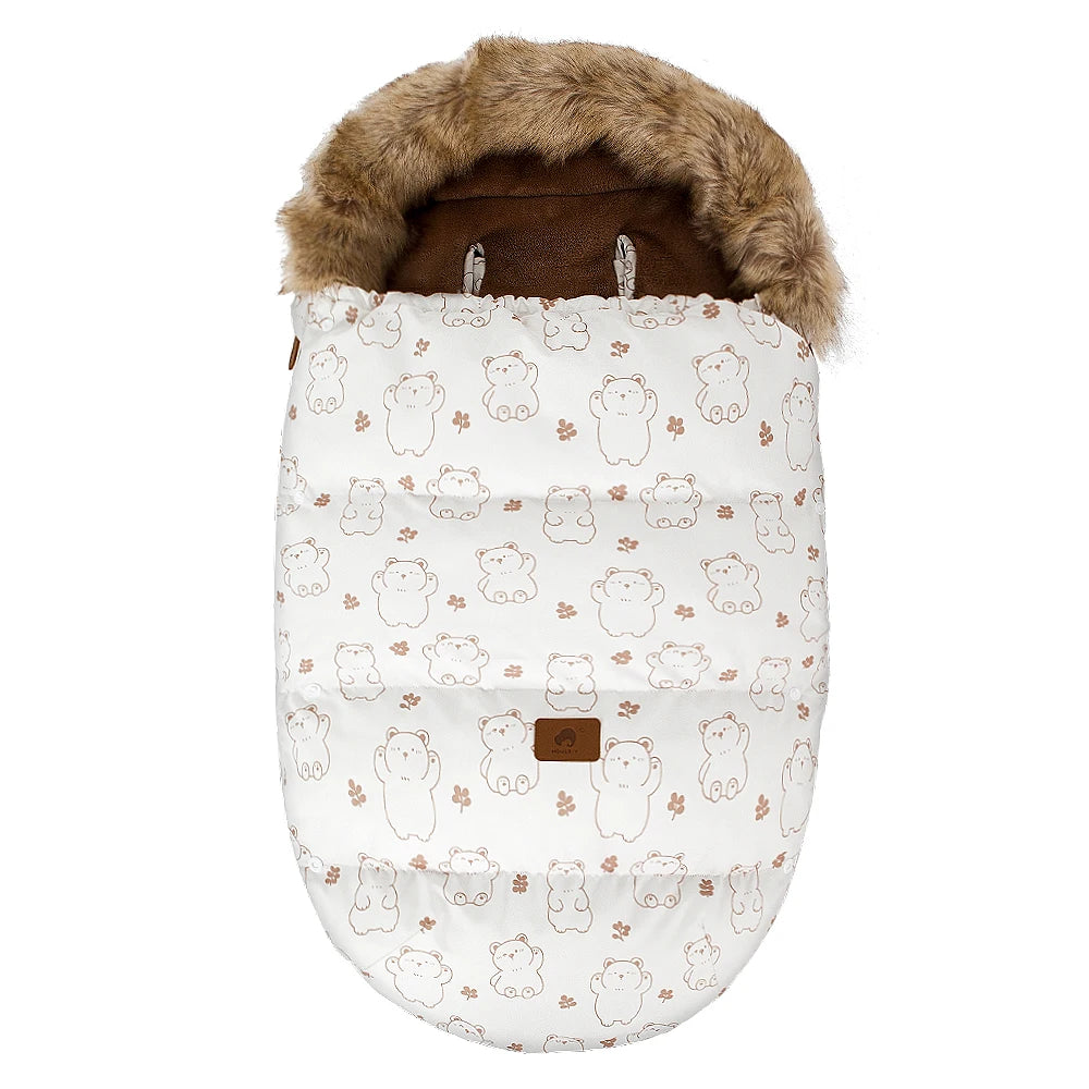 Baby Bubble winter sleeping bag for babies, warm pram footmuff with cozy fleece lining and adjustable straps for cold weather.