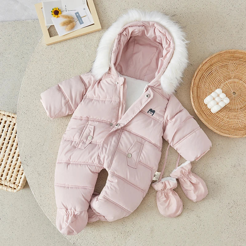 Baby Bubble hooded puffer snowsuit for babies, warm winter baby snowsuit with insulated puffer design and cozy hood.