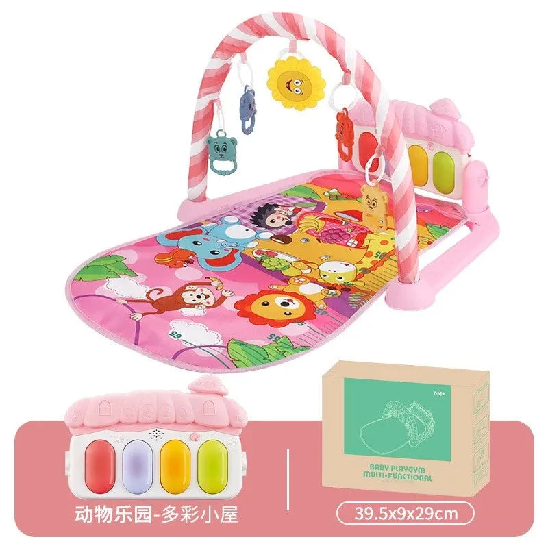 Baby Bubble baby gym mat with pedal piano fitness frame for musical play, featuring colorful padded mat and interactive piano keys.