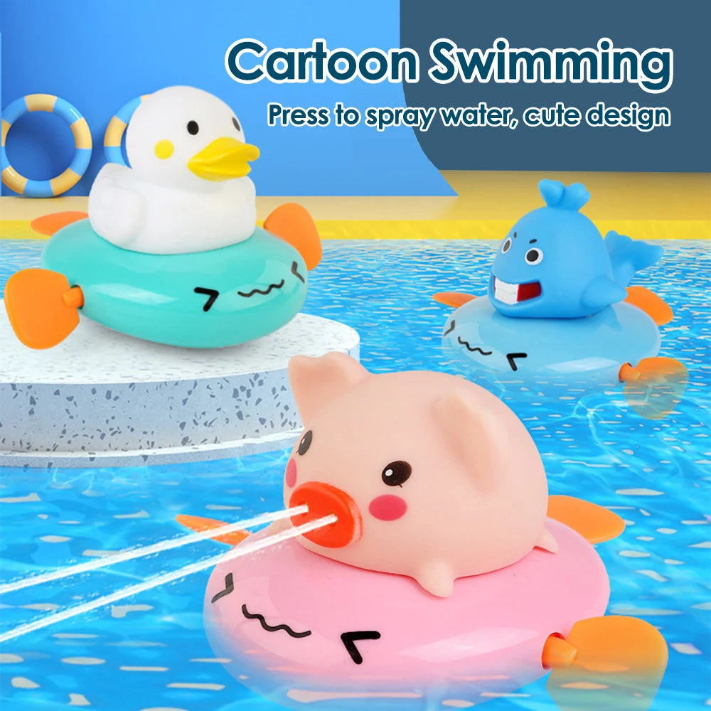Baby Bubble bath toy set with cute duck, piglet, and cow figures, featuring water spraying for interactive baby bath play.