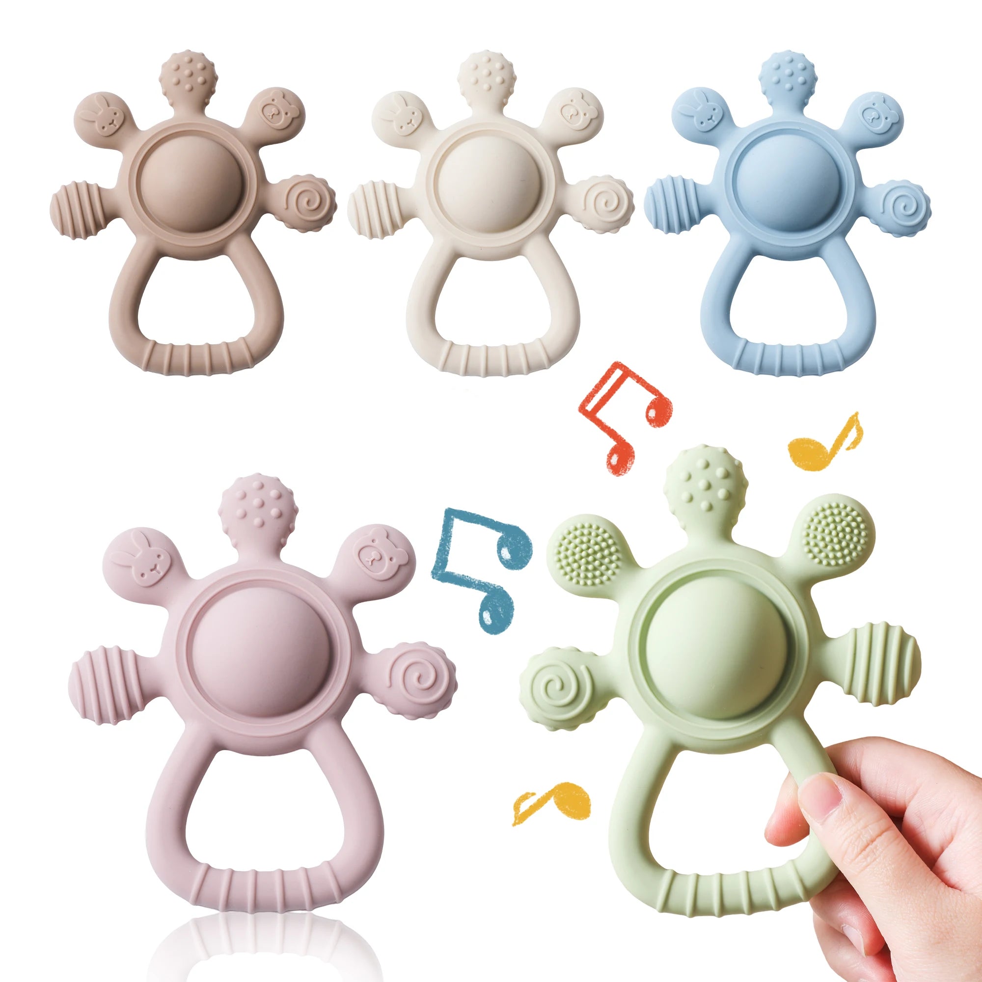 Baby Bubble silicone teether rattle with colorful design, BPA-free sensory soothing toy for infants, easy to grip and chew.