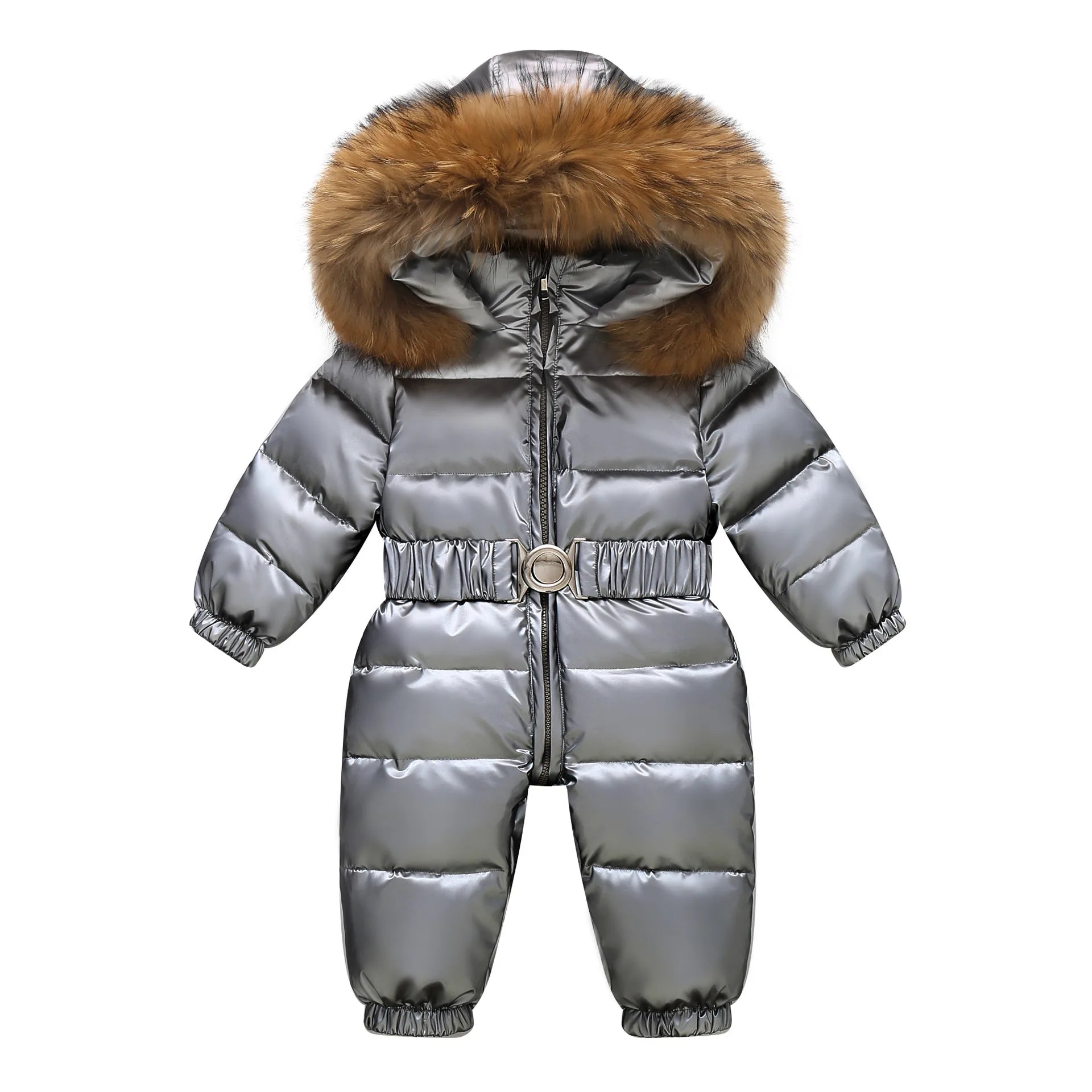 Kids winter waterproof down snowsuit by Baby Bubble, insulated and cozy for cold weather, with a colorful design and hood.