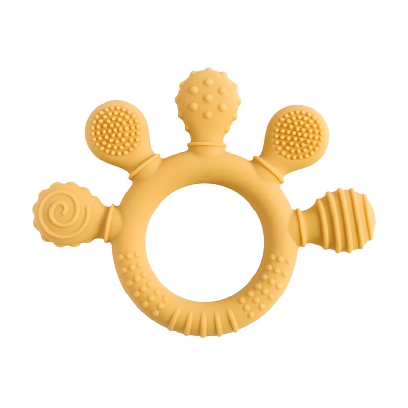 Baby Bubble BPA-free silicone teether rattle with colorful sensory beads and soft texture, designed for soothing soothing for infants.