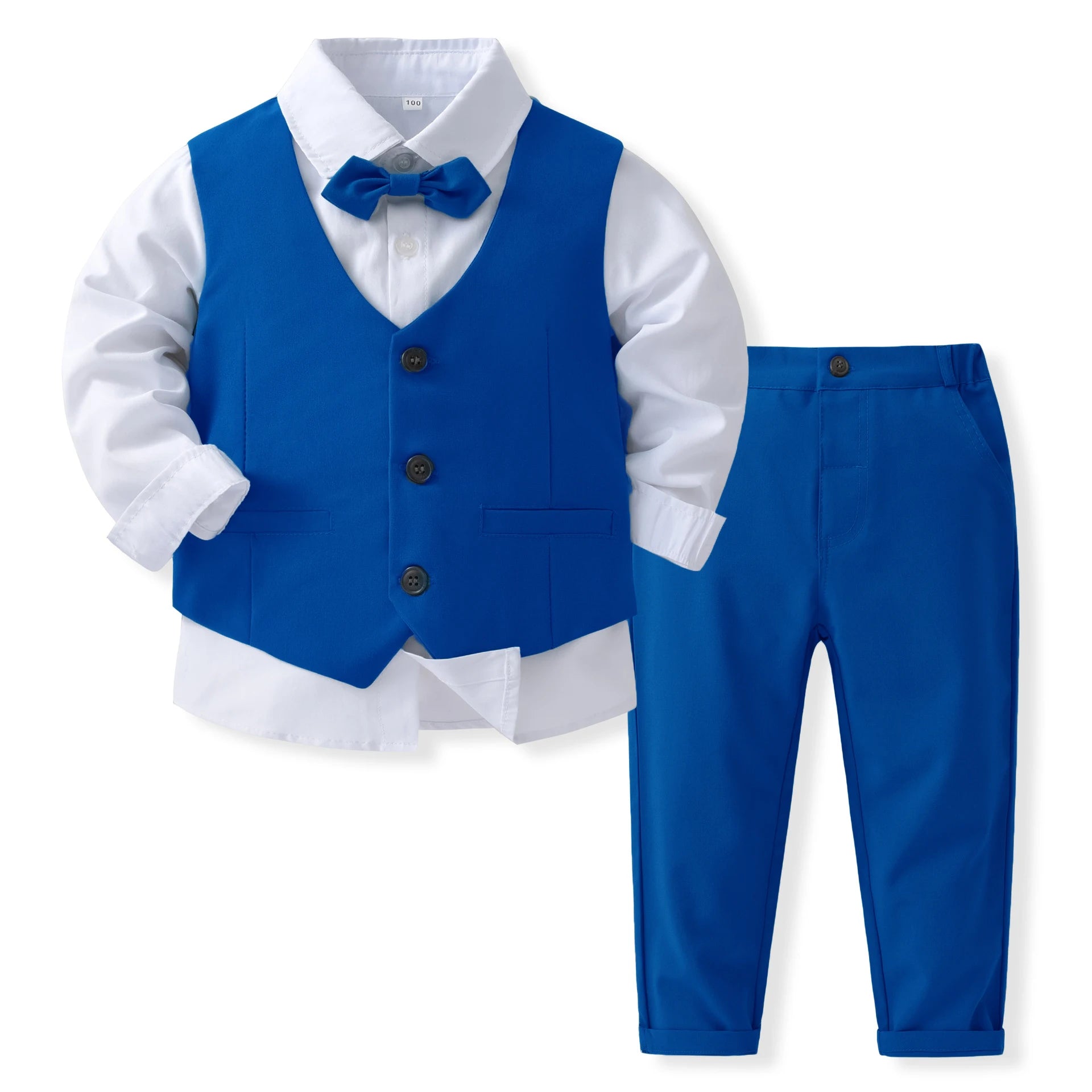 Baby Boy Gentleman Suit by Baby Bubble, smart birthday outfit with navy blazer, white shirt, and matching trousers for special occasions.