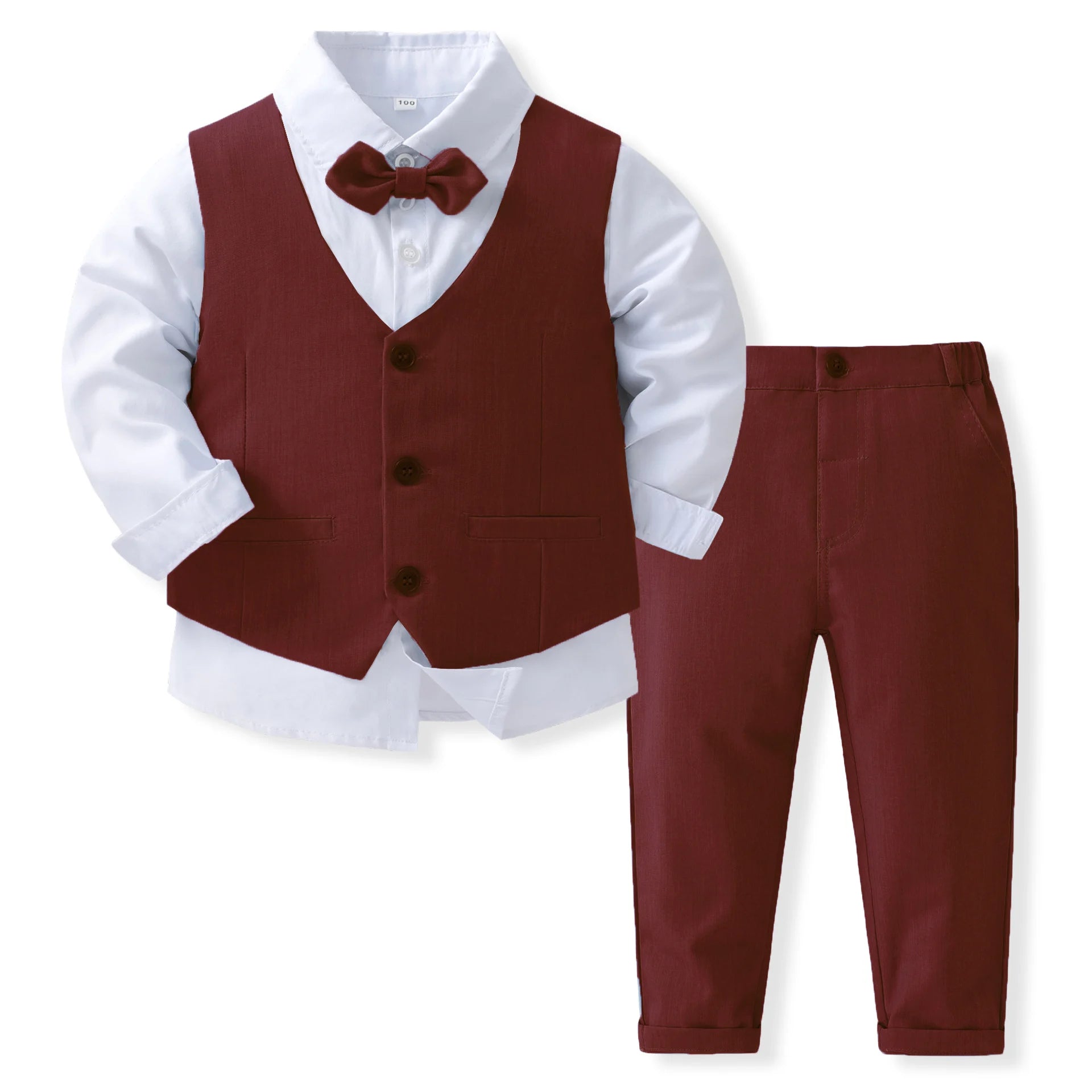 Baby boy in a smart baby bubble gentleman suit with bow tie, perfect for birthday celebrations, featuring a formal jacket and matching pants.