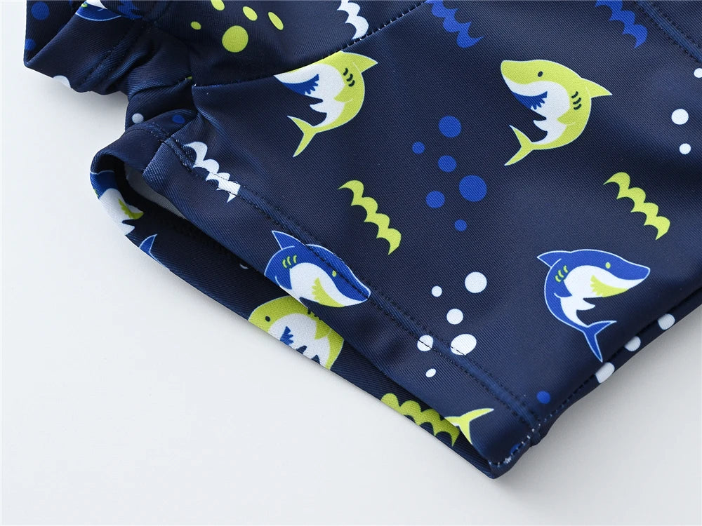 Boys' 2-piece swimsuit set with cool print from Baby Bubble, suitable for ages 1 to 7, featuring colorful swimwear design.