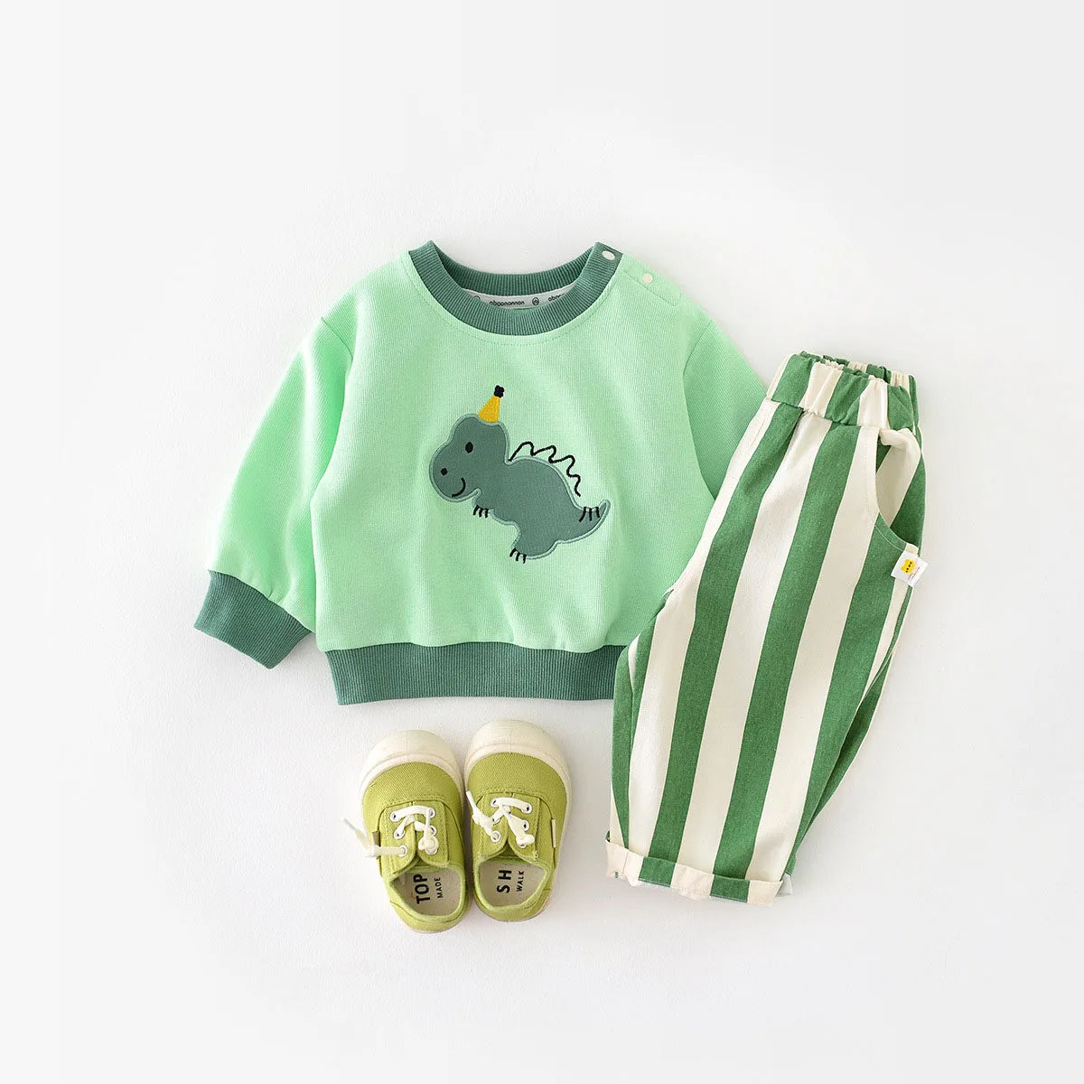 Korean style Baby Bubble Stripe Pants featuring vertical white and navy stripes, casual fit, comfortable fabric.