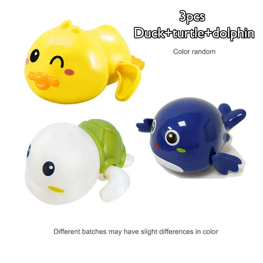 Baby Bubble bath toy set featuring a turtle, tortoise, and duck swimming pool toys for infants.