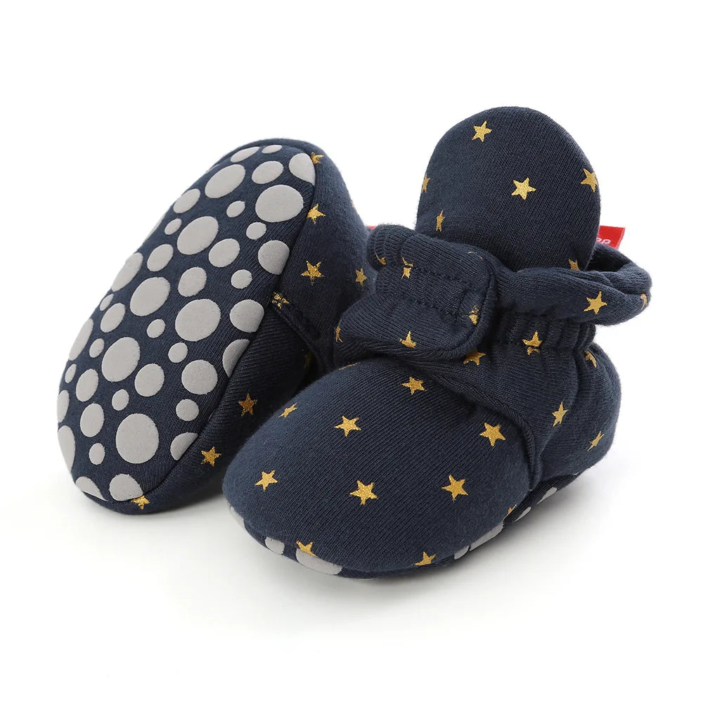 Baby Bubble soft anti-slip star booties, baby first walker shoes with cute star design for beginner walkers.