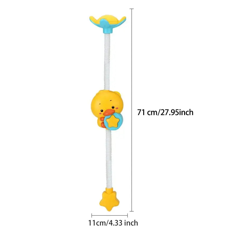 Baby Bubble water spray duck bath toy for sensory play, featuring a colorful rubber duck design with water spray feature.