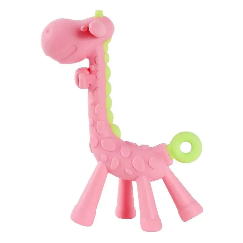 Baby Bubble silicone giraffe teether with textured surface for soothing sore gums, suitable for babies and teething relief.