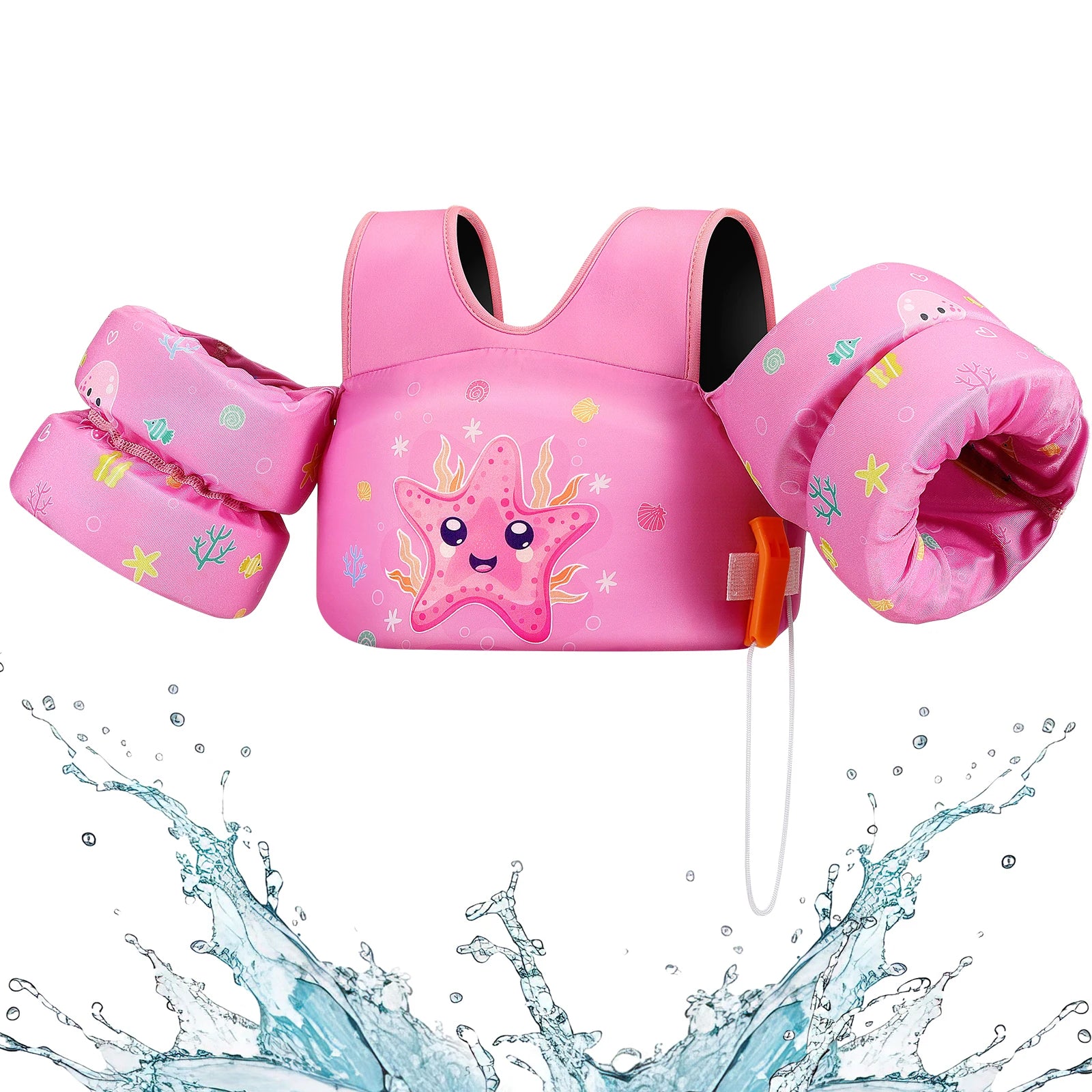 Baby Bubble kids life vest with foam arm floats and safety whistle, designed for child safety during water activities.
