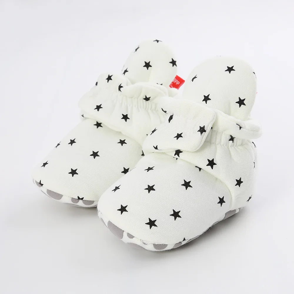Baby Bubble soft anti-slip star booties for first walkers, featuring colorful star designs on comfortable baby shoes.