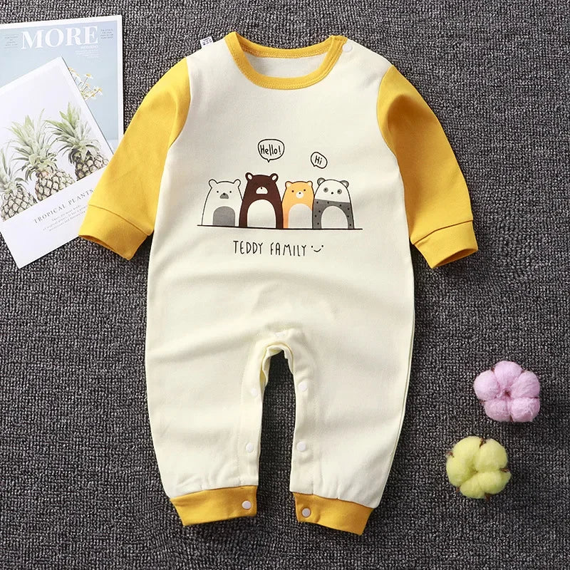 Baby Bubble cotton one-piece jumpsuit in solid color, soft and comfortable for infants, with short sleeves and snap closures.