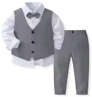 Baby Boy Gentleman Suit by Baby Bubble featuring a smart birthday outfit with a blazer, bow tie, and matching trousers.