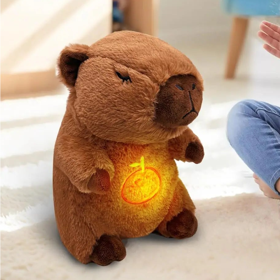 Breathing Capybara Baby Animals Plush Toys Kids Plush Doll Baby Sleep Companion Sound and Light Doll Toy  with Hug Stuffed