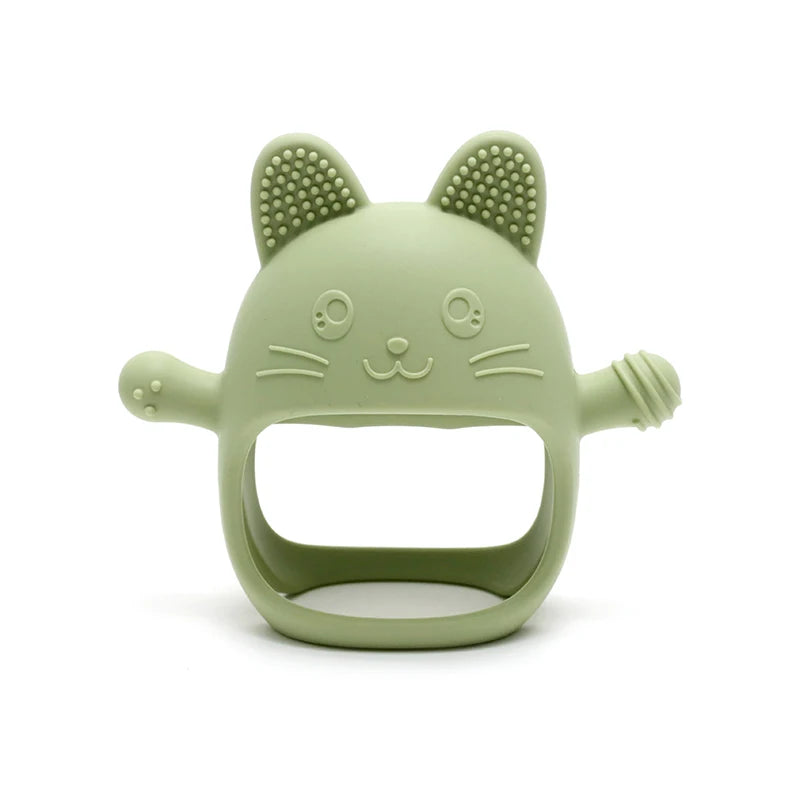 Baby Bubble silicone glove teether with textured surface for soothing relief, designed for babies to chew comfortably.
