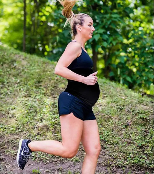 Breathable prenatal belly brace belt by Baby Bubble supporting pregnant belly from 2 to 10 months with adjustable fit and comfort.