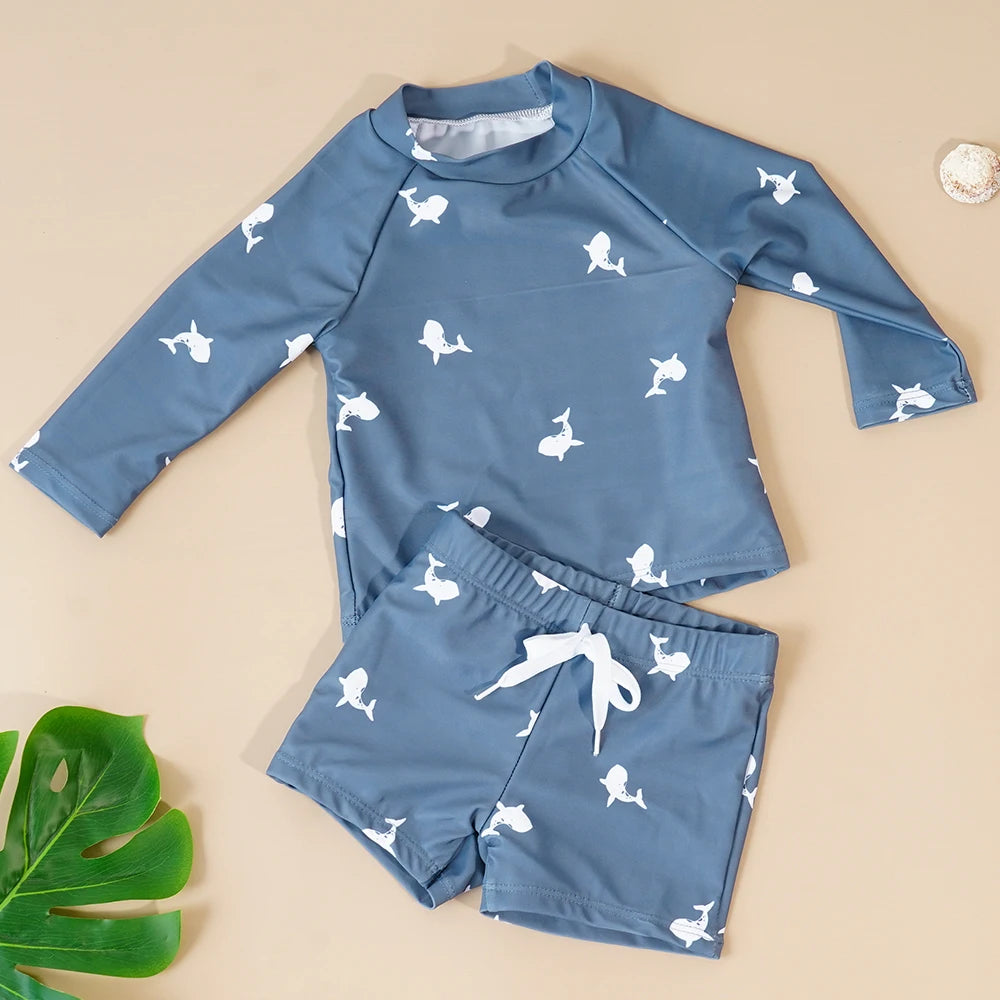 Baby boys' 2-piece swimsuit set from Baby Bubble featuring a cool print, quick-dry fabric, and comfortable fit for swimming.