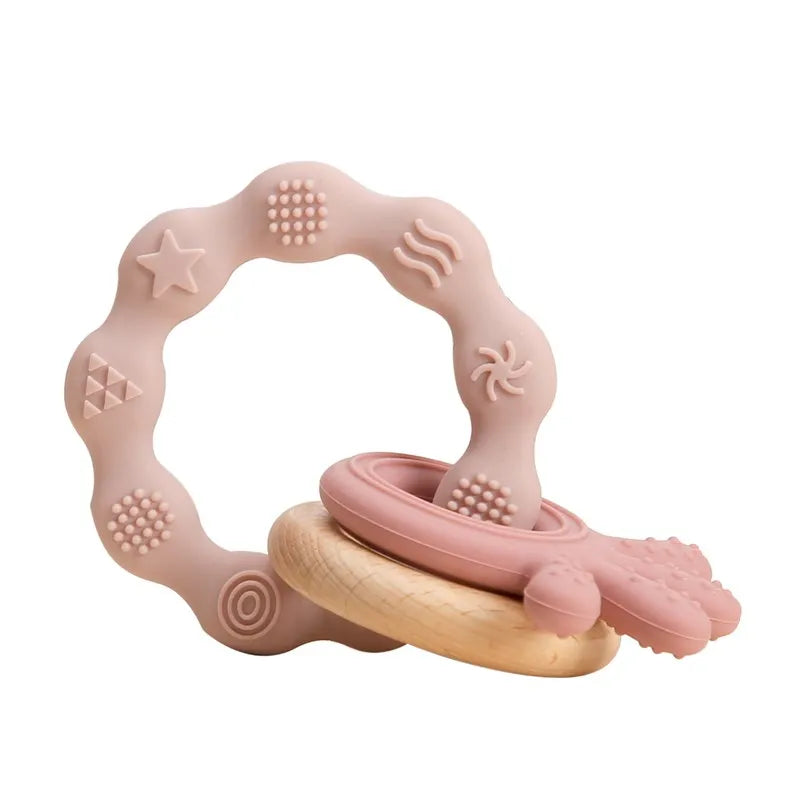 Baby Bubble BPA-Free silicone baby teether glove with textured surface for gum relief, designed for soothing infants during teething.