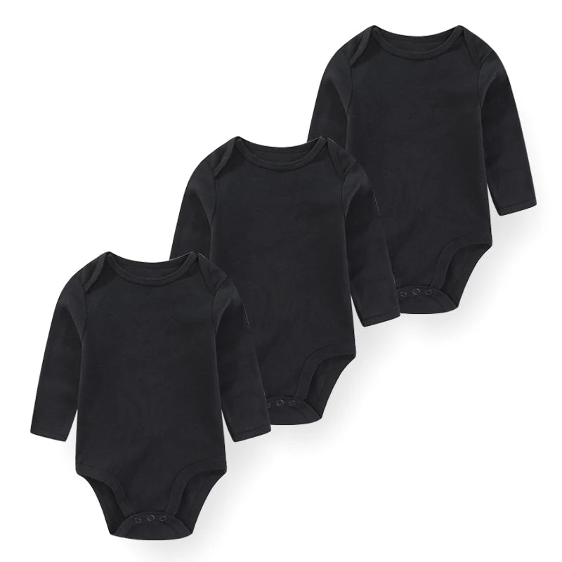Baby Bubble newborn cotton bodysuits 3-pack, soft and comfortable everyday onesies for infants, shown laid out neatly.