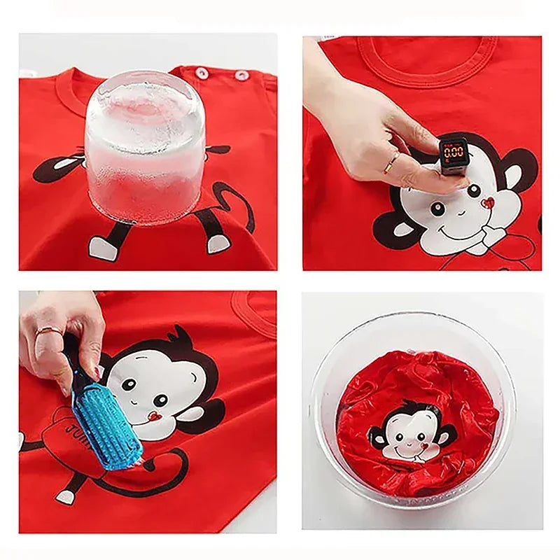Baby Bubble cartoon print contrast T-shirt and shorts set with colorful cartoon characters on a soft fabric background.