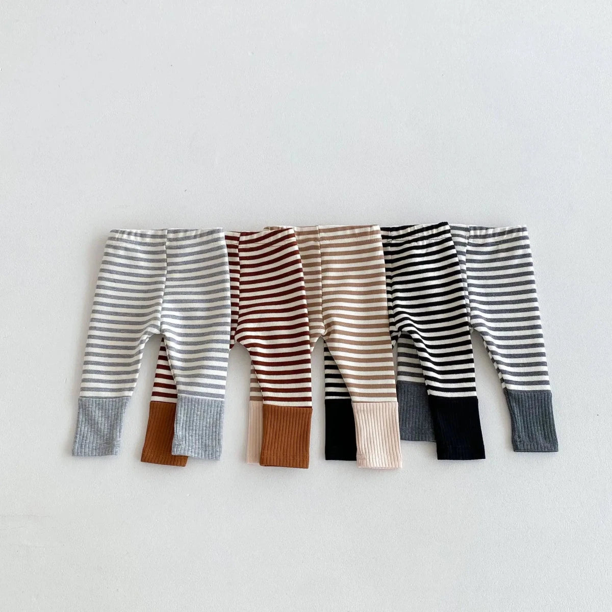 Autumn Newborn Infant Baby Boy Girls Candy Color Leggings Splice Striped Pants Fashion Baby Clothing - Baby Bubble