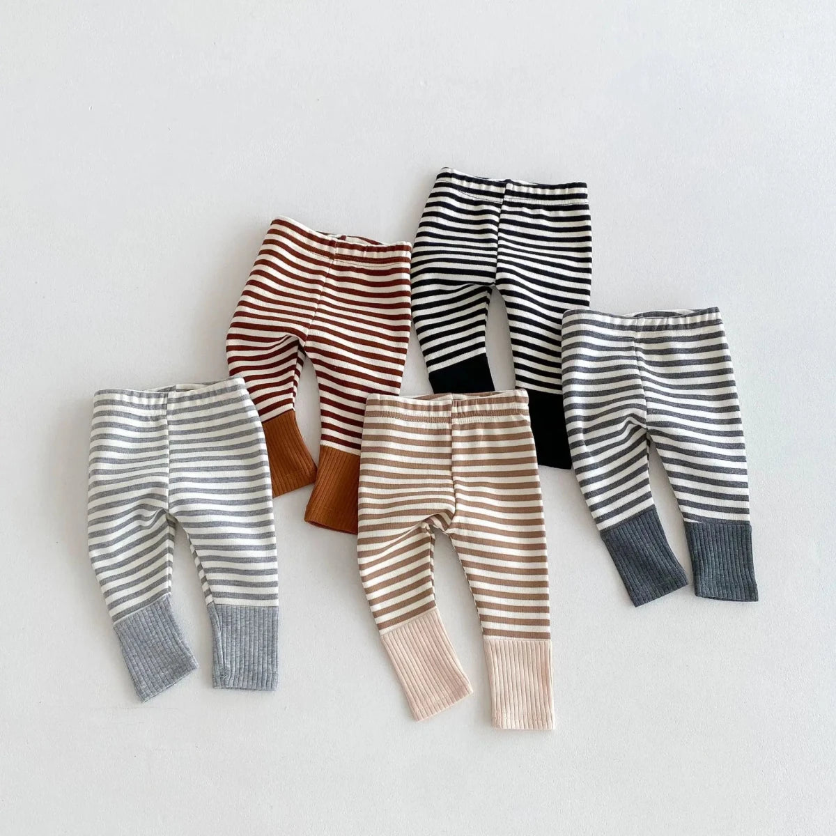 Autumn Newborn Infant Baby Boy Girls Candy Color Leggings Splice Striped Pants Fashion Baby Clothing - Baby Bubble
