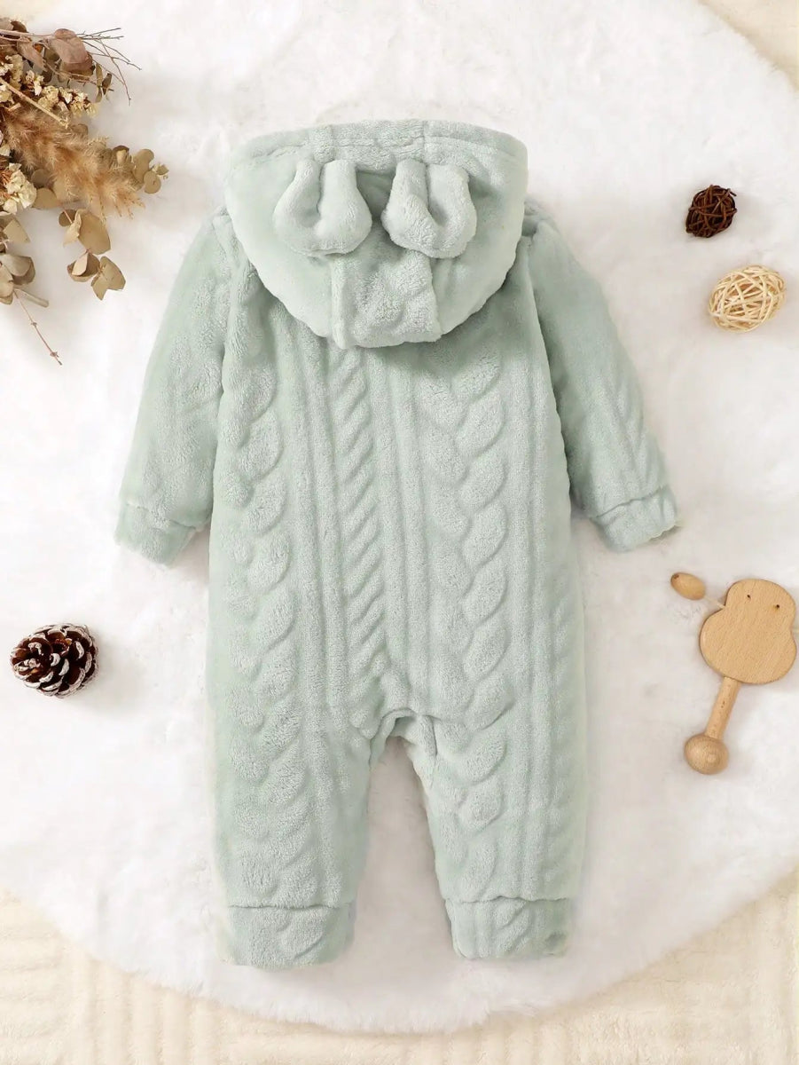 Baby Hooded Jumpsuit – Plush Winter Romper (0–18 Months) - Baby Bubble