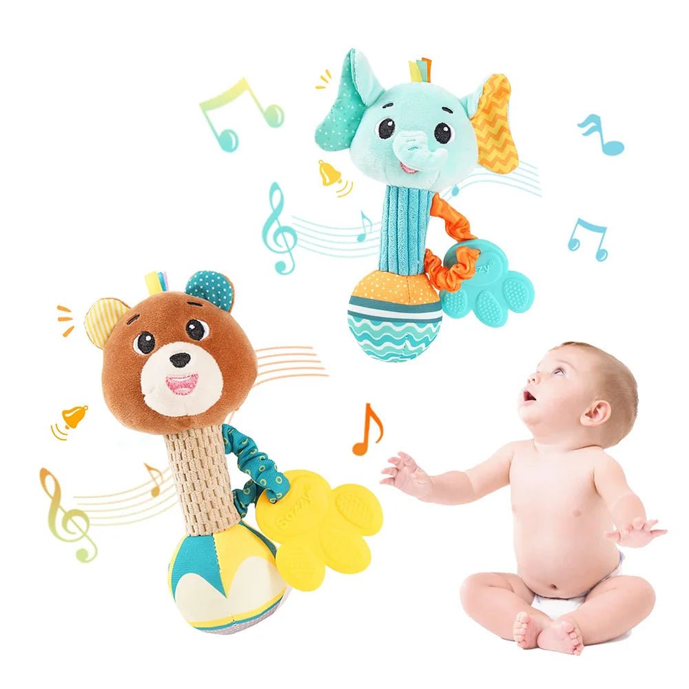 Baby Rattles Soft Stuffed Animal Rattle Hand Grip Baby Toys Shaker Crinkle Squeaky Sensory Travel Accessories for Toddler Gifts - Baby Bubble Store