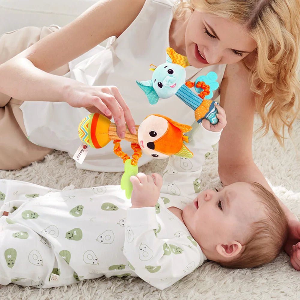 Baby Rattles Soft Stuffed Animal Rattle Hand Grip Baby Toys Shaker Crinkle Squeaky Sensory Travel Accessories for Toddler Gifts - Baby Bubble Store