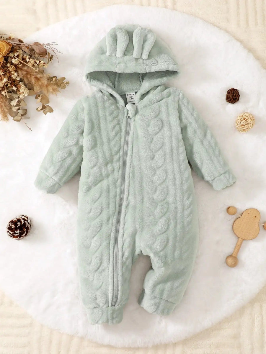 Baby Hooded Jumpsuit – Plush Winter Romper (0–18 Months) - Baby Bubble